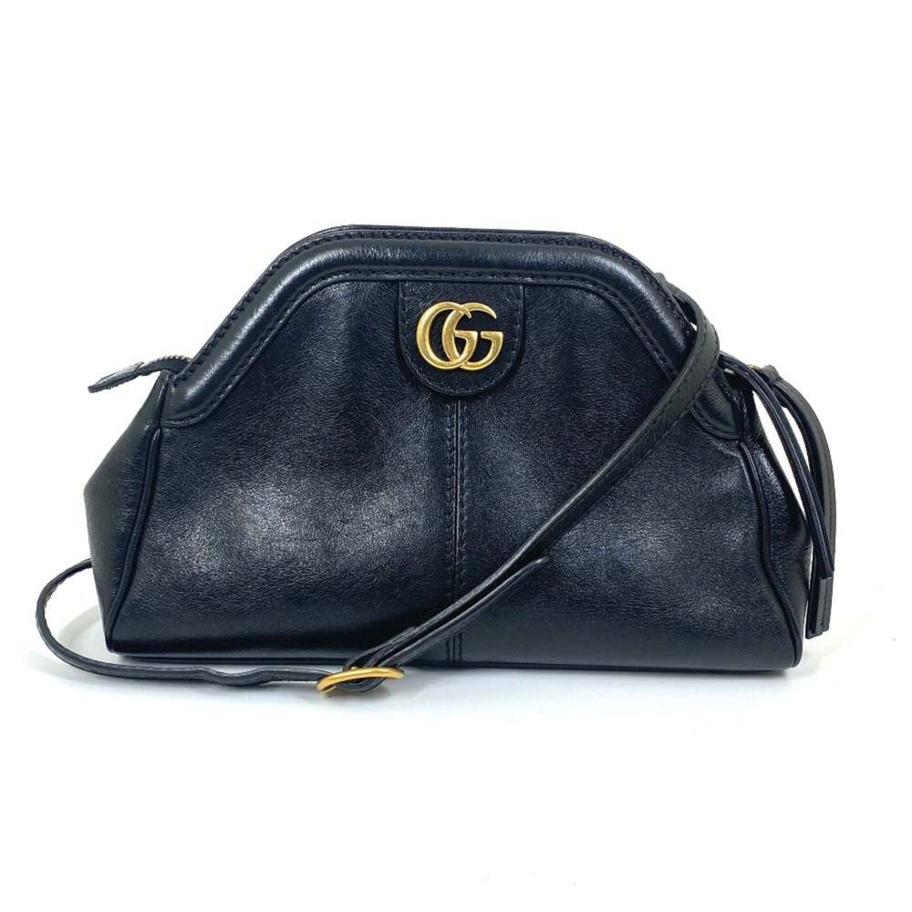 GUCCI Authentic Black Leather GG Marmont Shoulder Bag